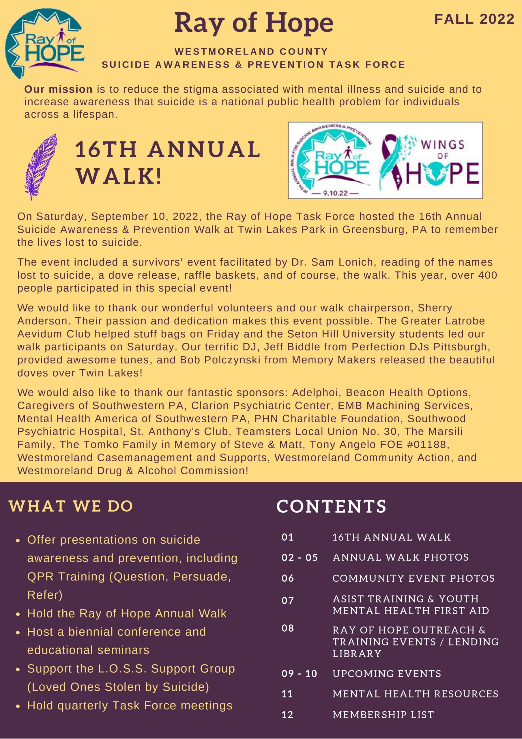 Ray of Hope Fall Newsletter 2022